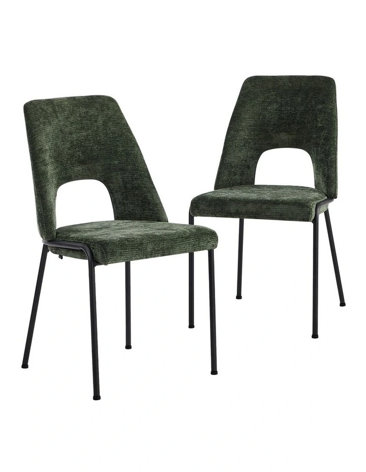 Oikiture 2x Dining Chairs Chenille Fabric Kitchen Side Chair Green image 1