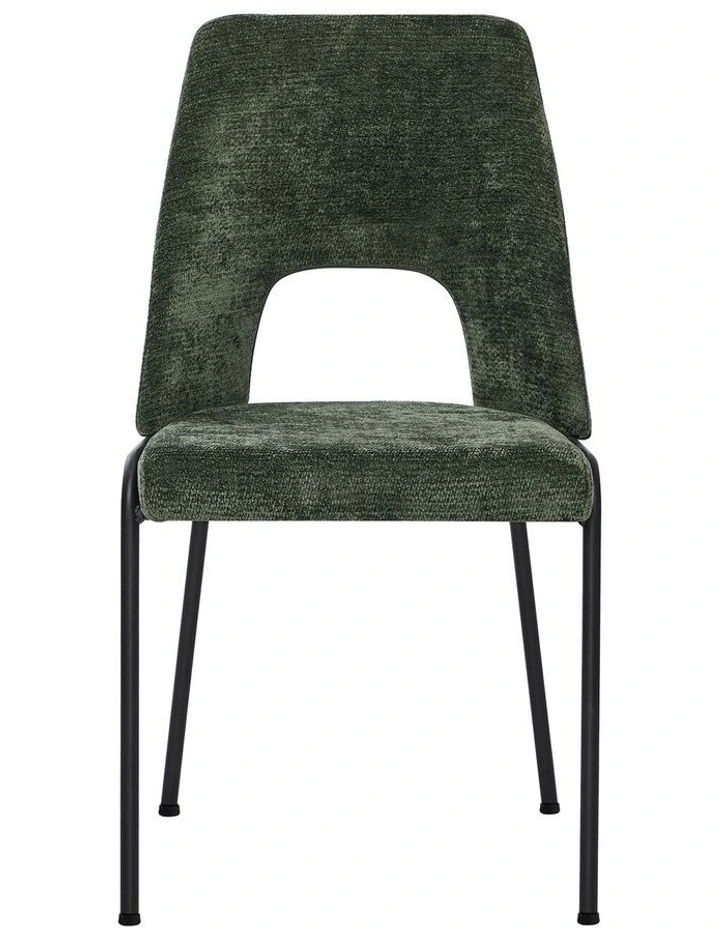 Oikiture 2x Dining Chairs Chenille Fabric Kitchen Side Chair Green image 2