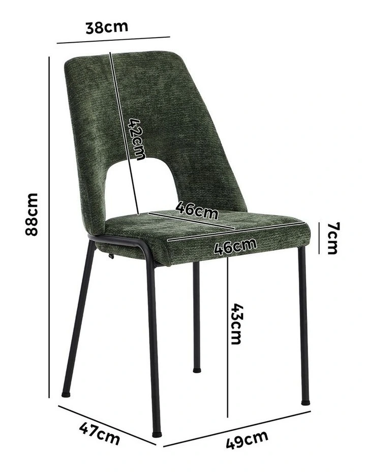 Oikiture 2x Dining Chairs Chenille Fabric Kitchen Side Chair Green image 3