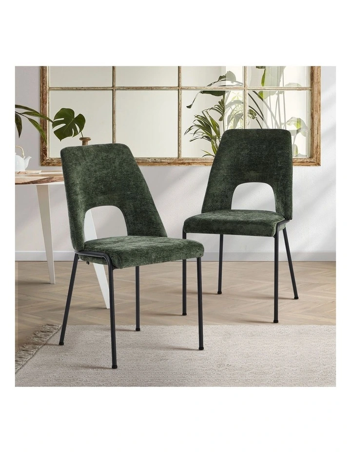 Oikiture 2x Dining Chairs Chenille Fabric Kitchen Side Chair Green image 4