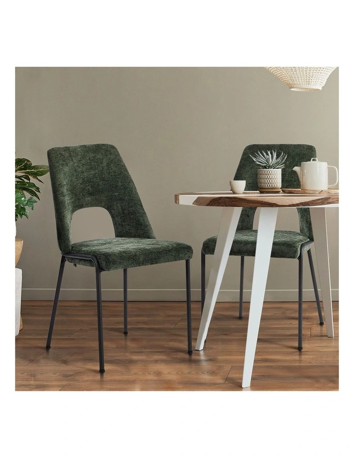 Oikiture 2x Dining Chairs Chenille Fabric Kitchen Side Chair Green image 5