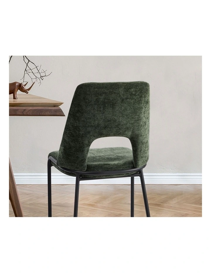 Oikiture 2x Dining Chairs Chenille Fabric Kitchen Side Chair Green image 6