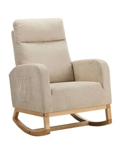 Oikiture Rocking Armchair Linen Fabric Lounge Chair Accent Chair Beige