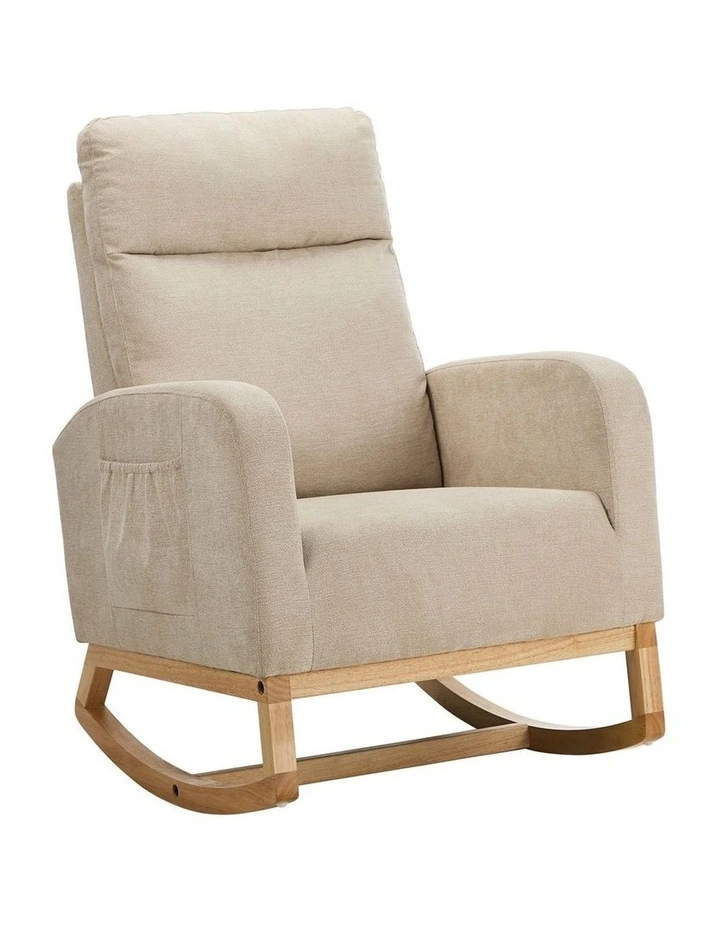 Oikiture Rocking Armchair Linen Fabric Lounge Chair Accent Chair Beige image 1