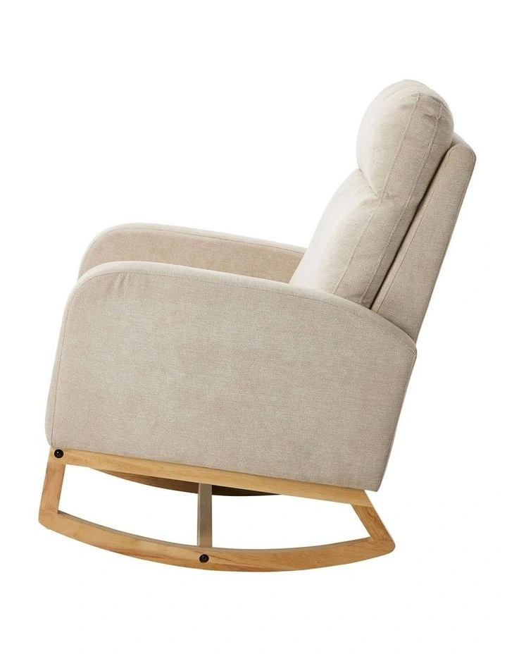 Oikiture Rocking Armchair Linen Fabric Lounge Chair Accent Chair Beige image 2
