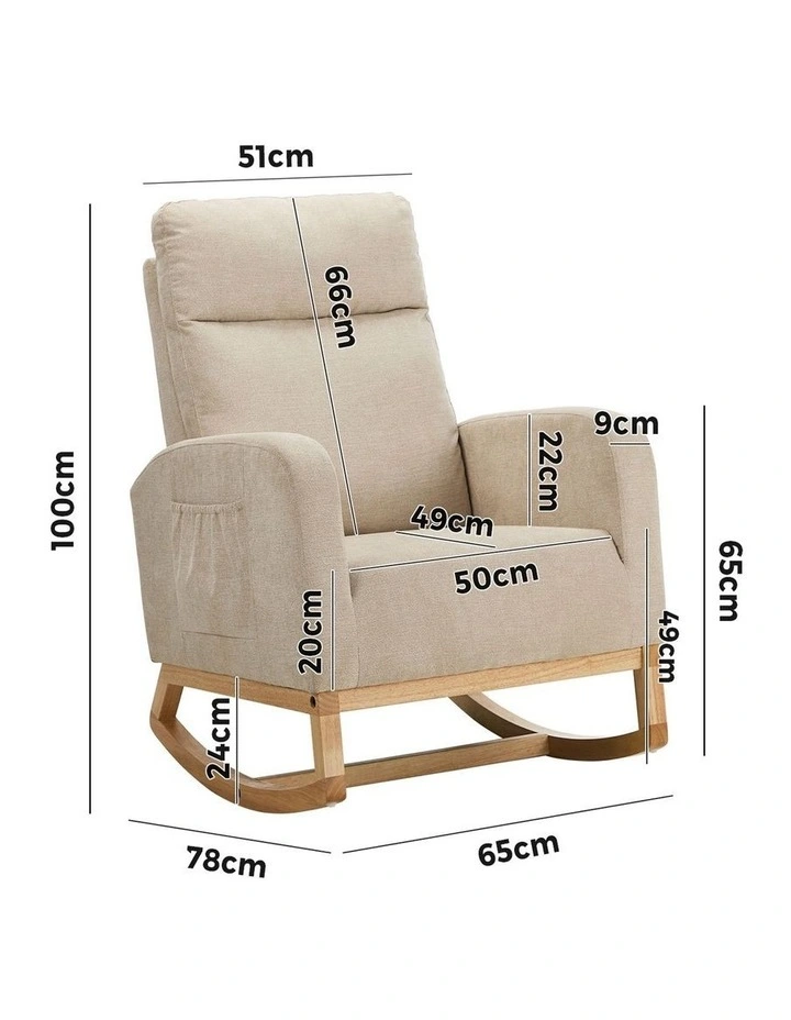 Oikiture Rocking Armchair Linen Fabric Lounge Chair Accent Chair Beige image 3