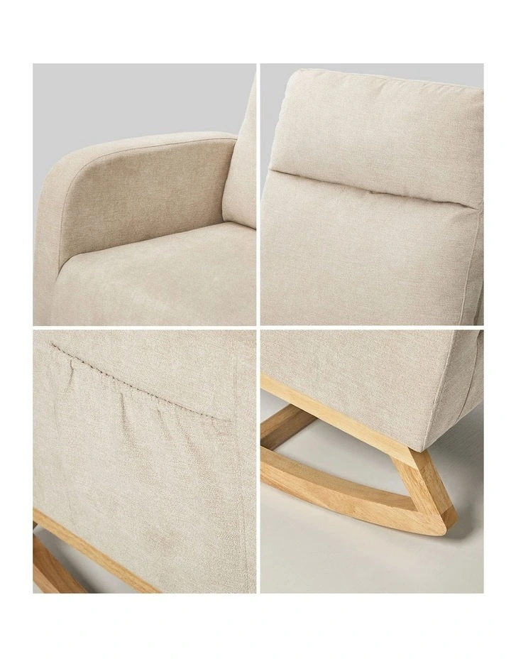 Oikiture Rocking Armchair Linen Fabric Lounge Chair Accent Chair Beige image 6