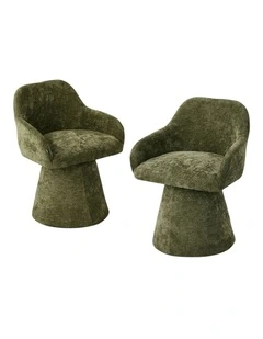 Oikiture 2x Dining Chair Swivel Armchair Lounge Accent Chairs Chenille Green