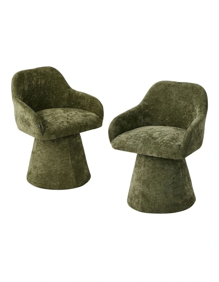 Oikiture 2x Dining Chair Swivel Armchair Lounge Accent Chairs Chenille Green image 1