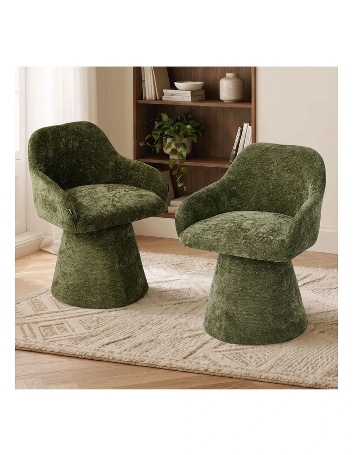 Oikiture 2x Dining Chair Swivel Armchair Lounge Accent Chairs Chenille Green image 4