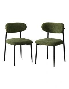Oikiture 2x Dining Chairs Kitchen Chair Cafe Lounge Chair Boucle Black&Green