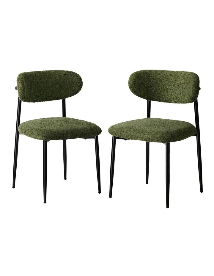 Oikiture 2x Dining Chairs Kitchen Chair Cafe Lounge Chair Boucle Black&Green image 1