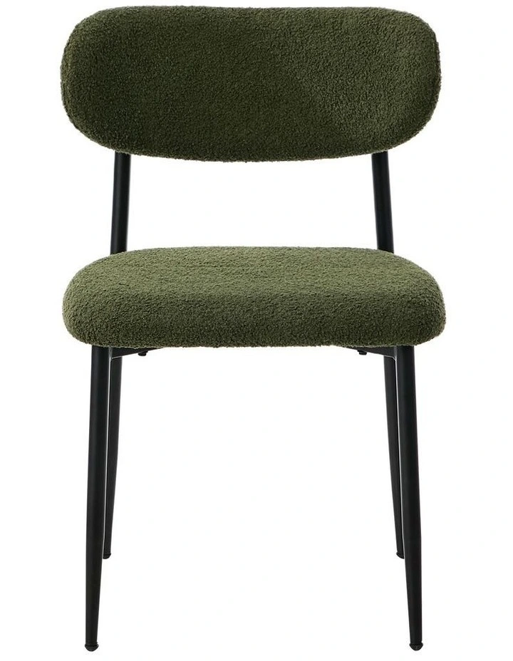 Oikiture 2x Dining Chairs Kitchen Chair Cafe Lounge Chair Boucle Black&Green image 2