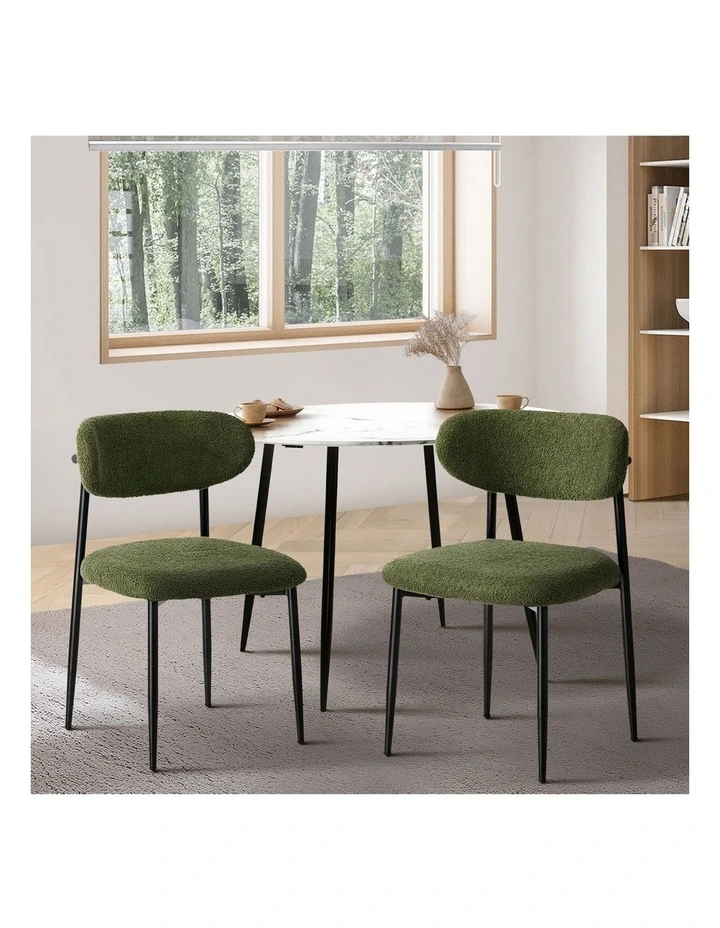 Oikiture 2x Dining Chairs Kitchen Chair Cafe Lounge Chair Boucle Black&Green image 4