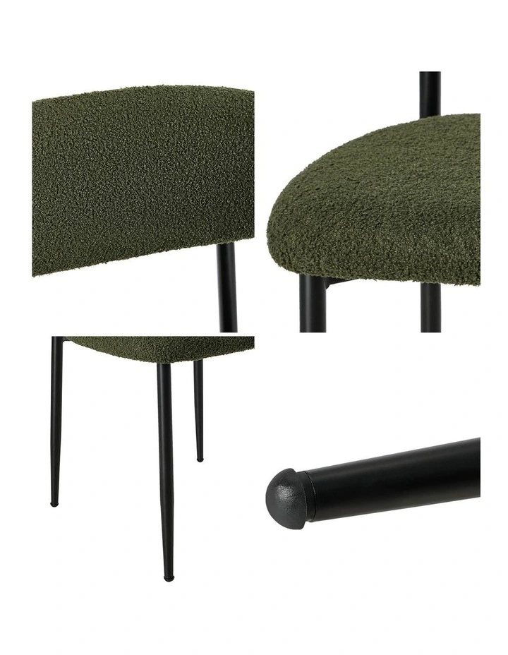 Oikiture 2x Dining Chairs Kitchen Chair Cafe Lounge Chair Boucle Black&Green image 6