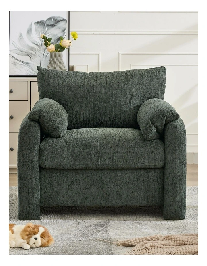 Chenille Oversized Comfy Armchair,Modern Accent Chair, Green image 2