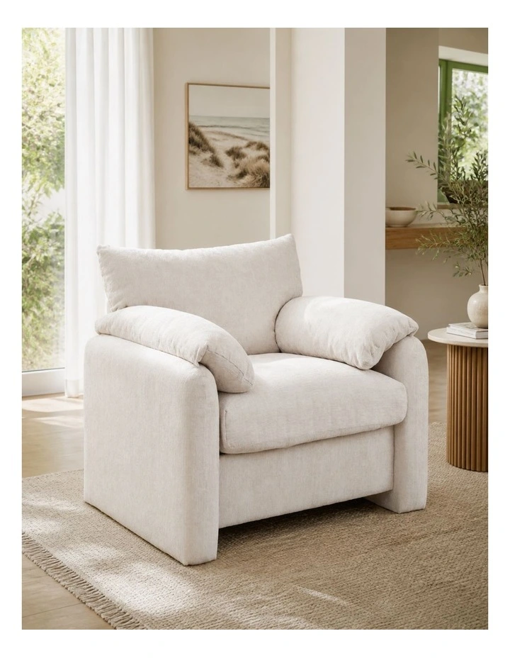 Chenille Oversized Comfy Armchair,Modern Accent Chair, Beige image 2
