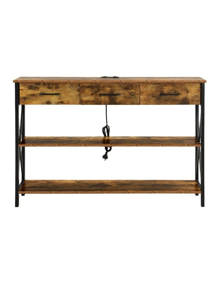 Console Table with 3 Drawers and Charging Station, Industrial Entryway Table with 3 Tier Shelves image 3