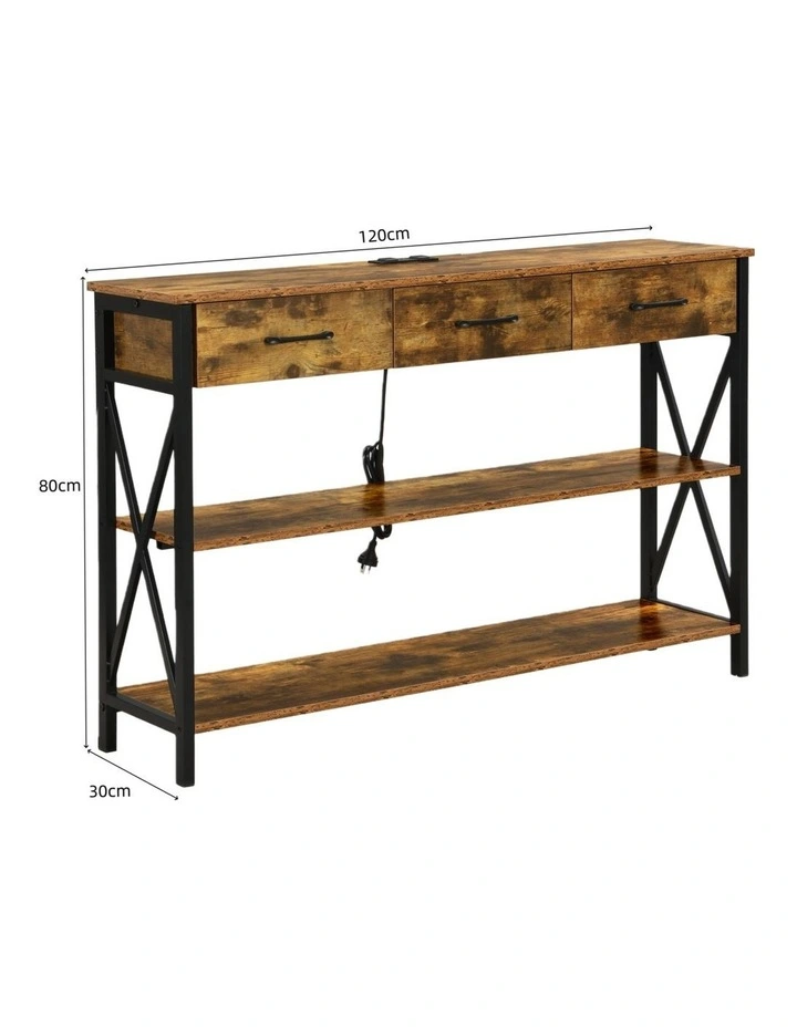Console Table with 3 Drawers and Charging Station, Industrial Entryway Table with 3 Tier Shelves image 7