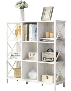 9 Cube Storage Bookshelf, Industrial 4 Shelf Book Shelf, White