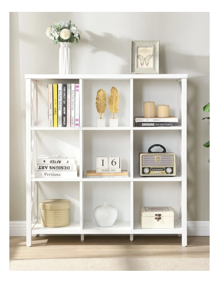 9 Cube Storage Bookshelf, Industrial 4 Shelf Book Shelf, White image 3