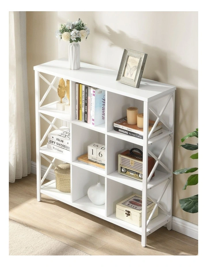 9 Cube Storage Bookshelf, Industrial 4 Shelf Book Shelf, White image 4