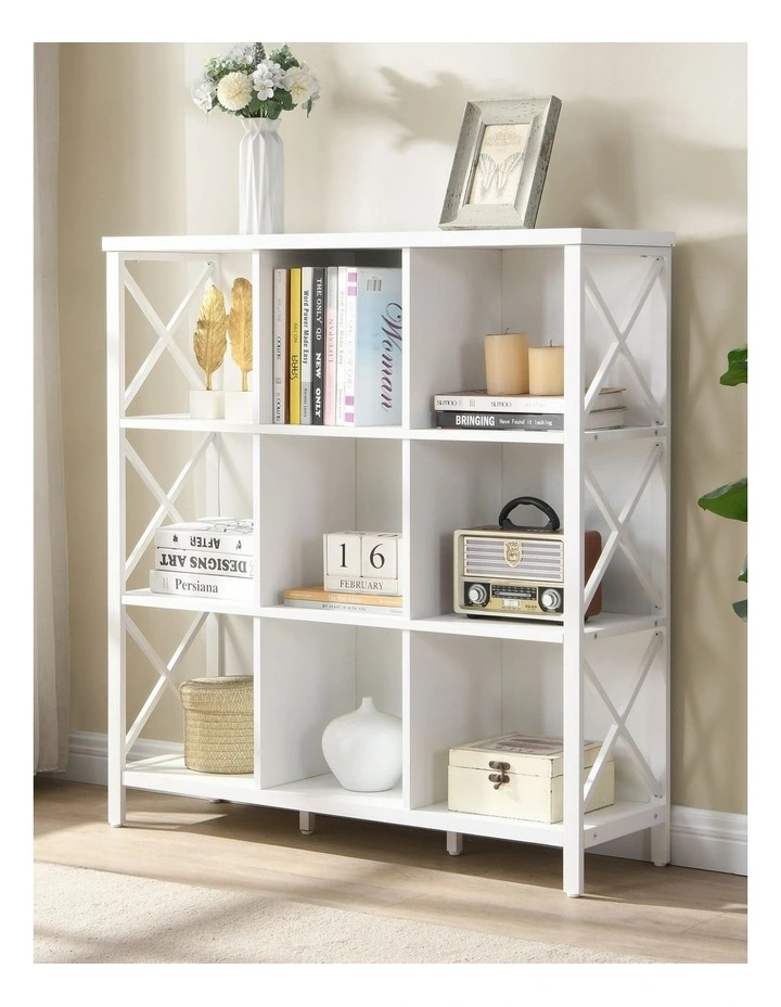 9 Cube Storage Bookshelf, Industrial 4 Shelf Book Shelf, White image 5