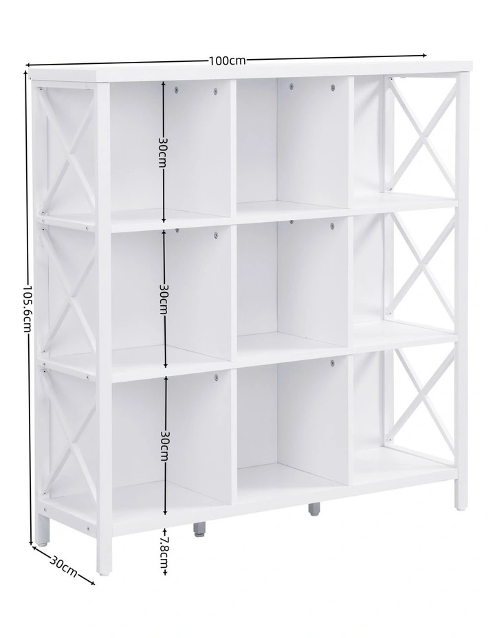 9 Cube Storage Bookshelf, Industrial 4 Shelf Book Shelf, White image 7