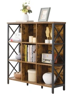 9 Cube Storage Bookshelf, Industrial 4 Shelf Book Shelf, Brown