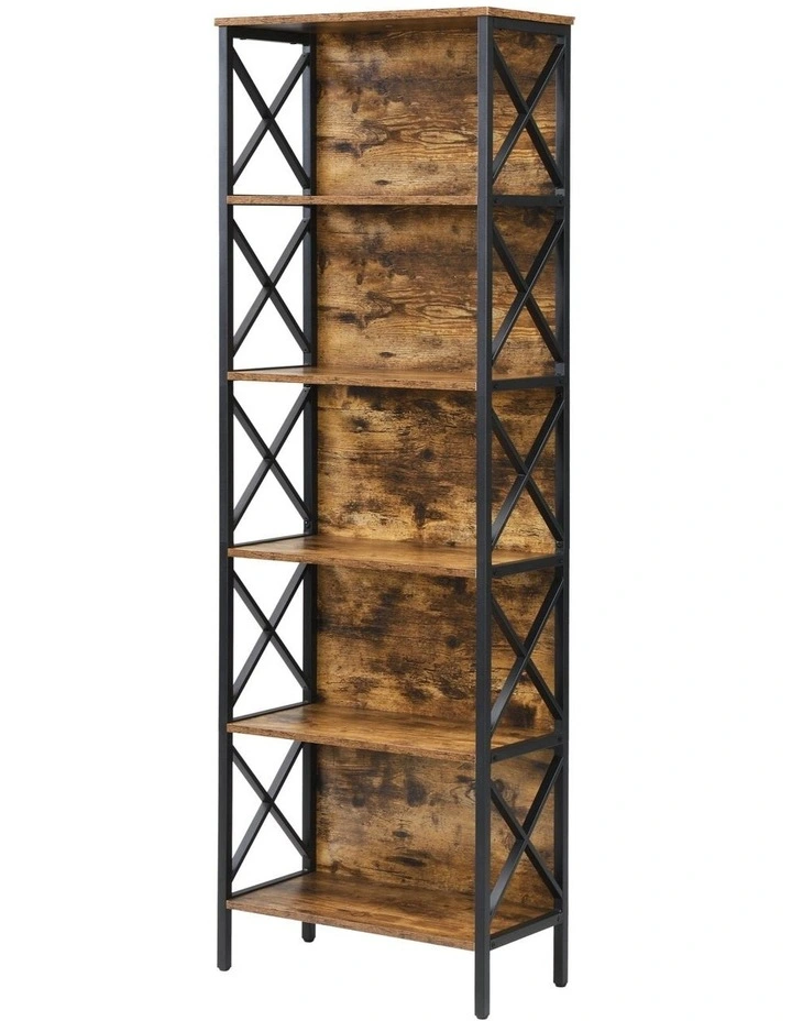 6 Tier Tall and Narrow Bookshelf, Brown image 1