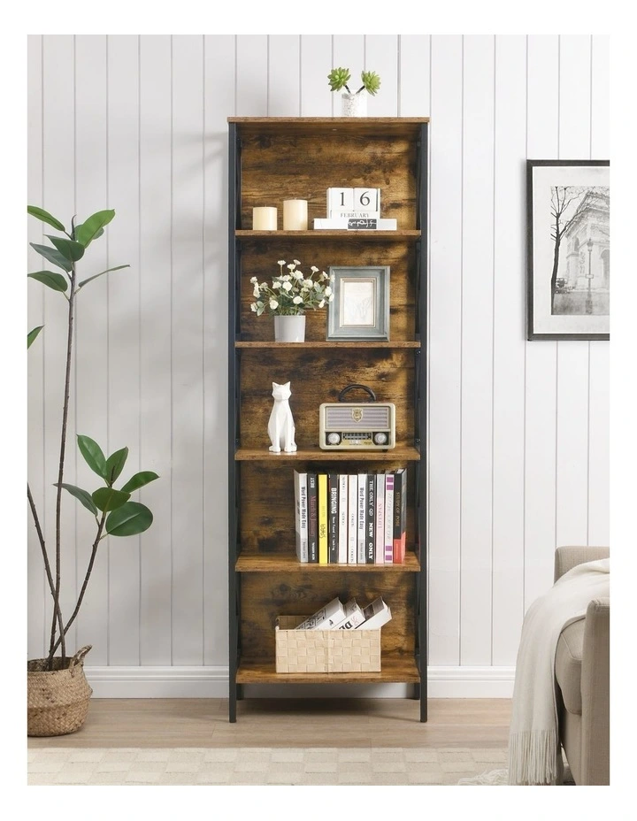 6 Tier Tall and Narrow Bookshelf, Brown image 3