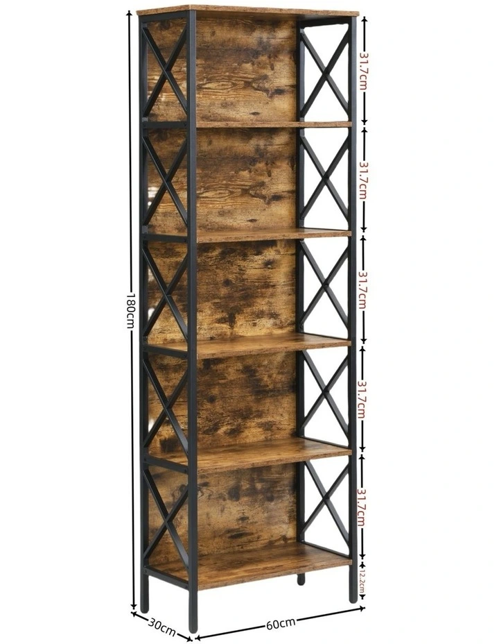 6 Tier Tall and Narrow Bookshelf, Brown image 7
