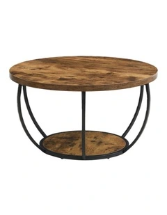 80cm Wooden Two-Tier Round Coffee Table with Storage Shelves, Brown