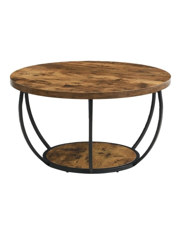 80cm Wooden Two-Tier Round Coffee Table with Storage Shelves, Brown image 1