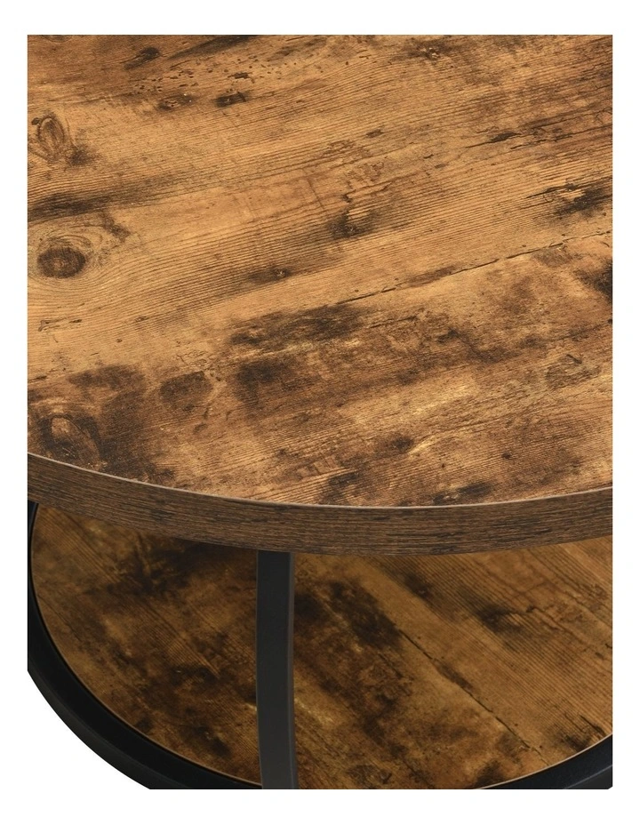 80cm Wooden Two-Tier Round Coffee Table with Storage Shelves, Brown image 4