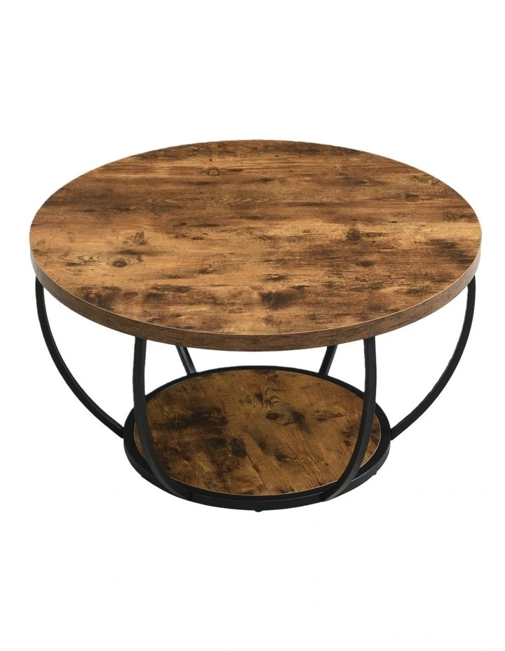 80cm Wooden Two-Tier Round Coffee Table with Storage Shelves, Brown image 6