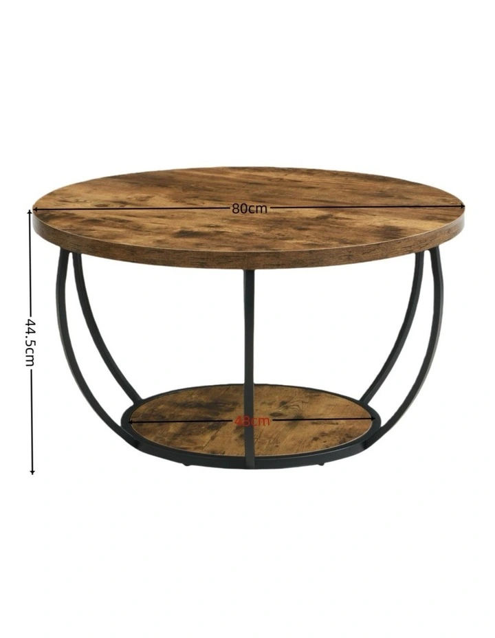 80cm Wooden Two-Tier Round Coffee Table with Storage Shelves, Brown image 7