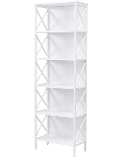 6 Tier Tall and Narrow Bookshelf, White