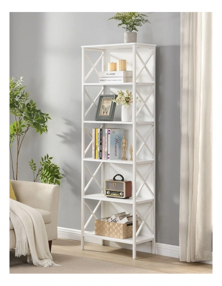 6 Tier Tall and Narrow Bookshelf, White image 2