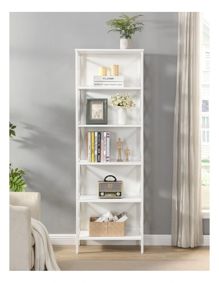 6 Tier Tall and Narrow Bookshelf, White image 3