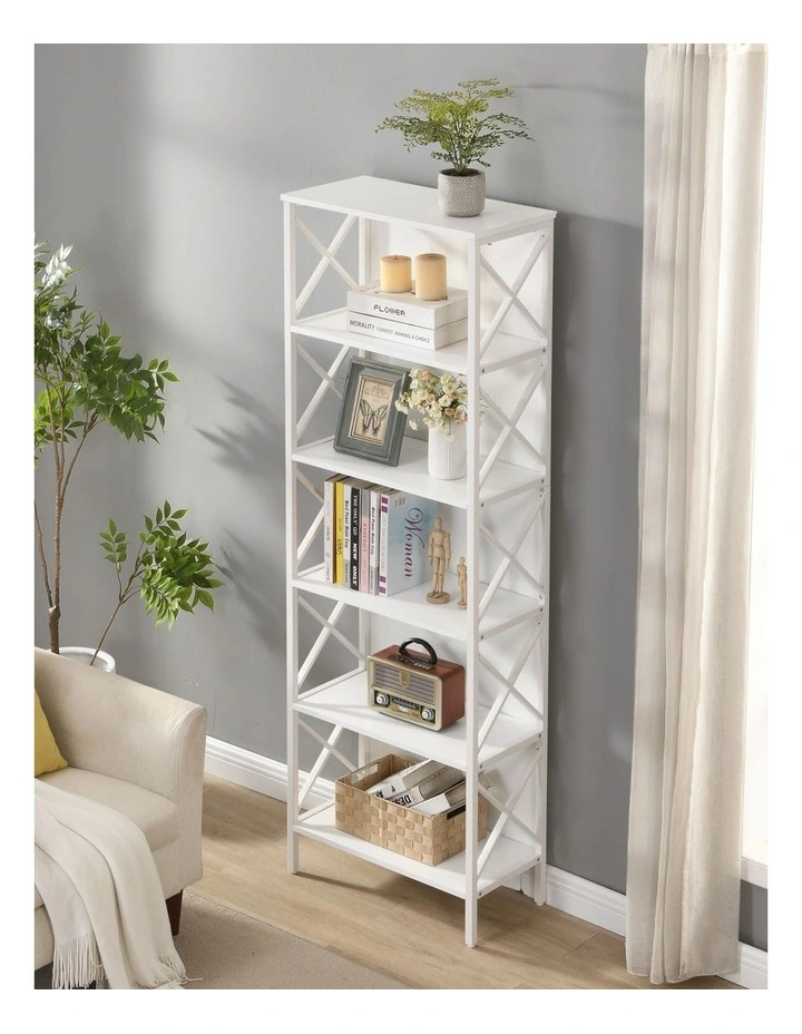 6 Tier Tall and Narrow Bookshelf, White image 4