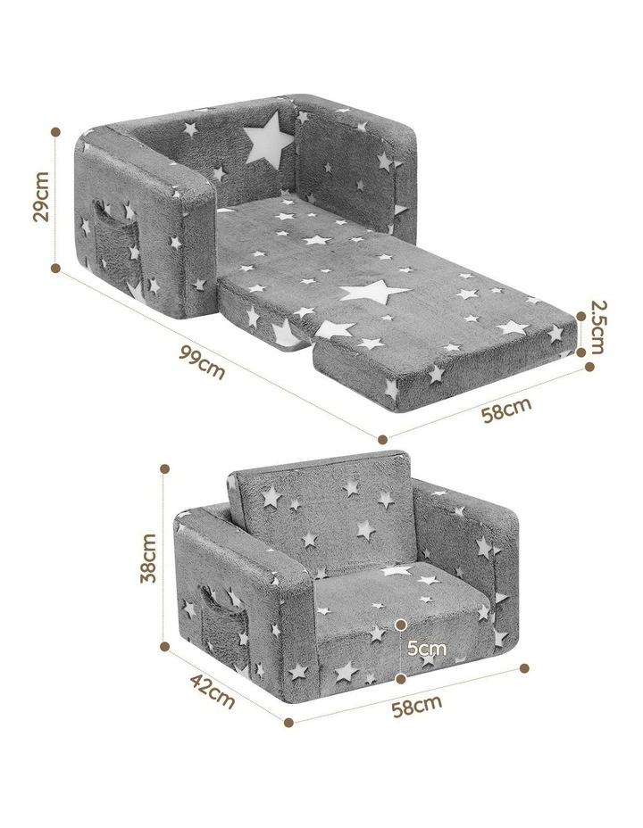 Playpals Kids Sofa Convertible Couch Fold Out Play Couch Toddler Sofa Grey image 3