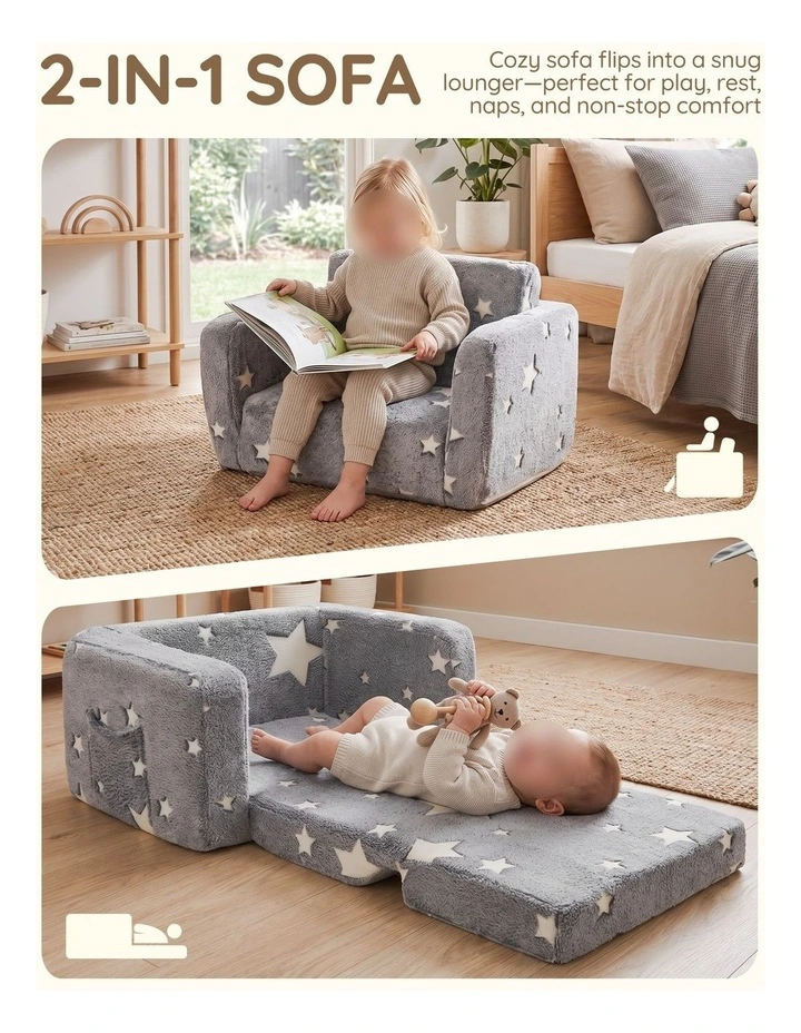 Playpals Kids Sofa Convertible Couch Fold Out Play Couch Toddler Sofa Grey image 4