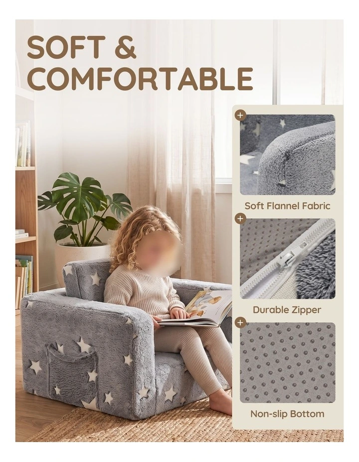 Playpals Kids Sofa Convertible Couch Fold Out Play Couch Toddler Sofa Grey image 5