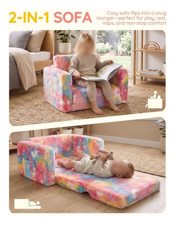 Playpals 2-in-1 Kids Sofa Convertible Couch Fold Out Toddler Sofa Pink image 4