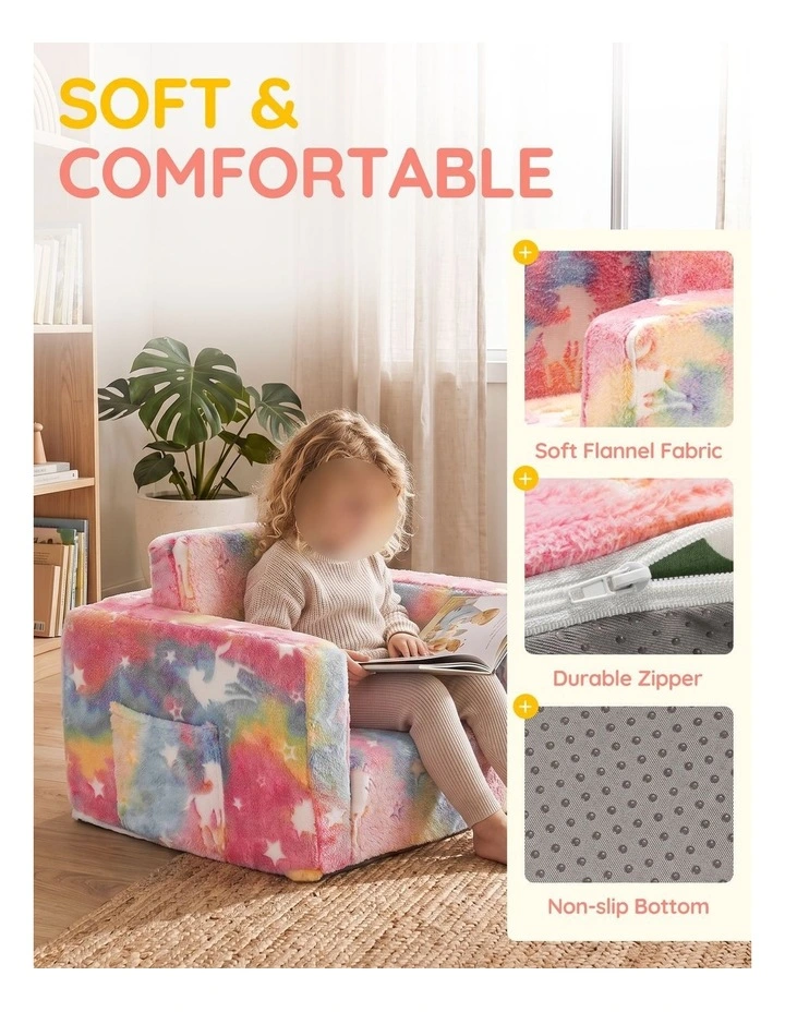 Playpals 2-in-1 Kids Sofa Convertible Couch Fold Out Toddler Sofa Pink image 5