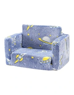 Playpals 2-in-1 Kids Sofa Convertible Couch Fold Out Toddler Sofa Blue