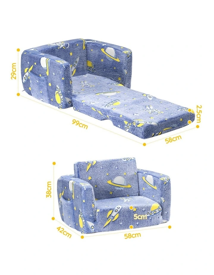 Playpals 2-in-1 Kids Sofa Convertible Couch Fold Out Toddler Sofa Blue image 3