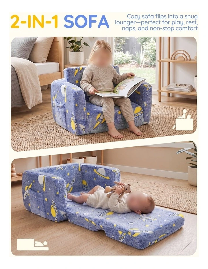 Playpals 2-in-1 Kids Sofa Convertible Couch Fold Out Toddler Sofa Blue image 4