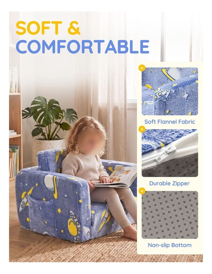 Playpals 2-in-1 Kids Sofa Convertible Couch Fold Out Toddler Sofa Blue image 5